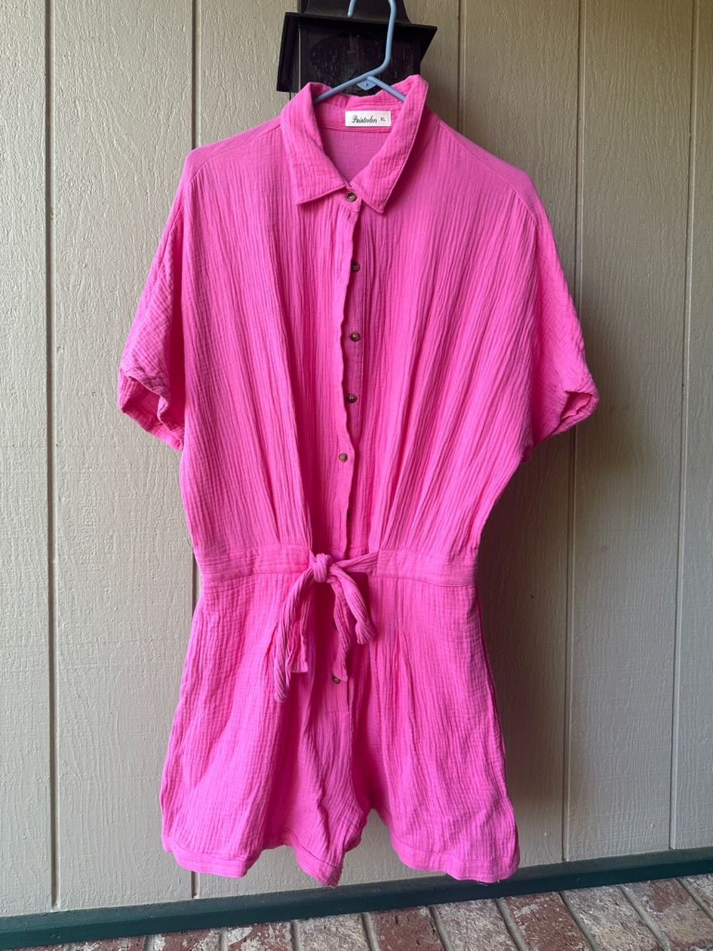 Pink Button-Front Tie-Waist Romper